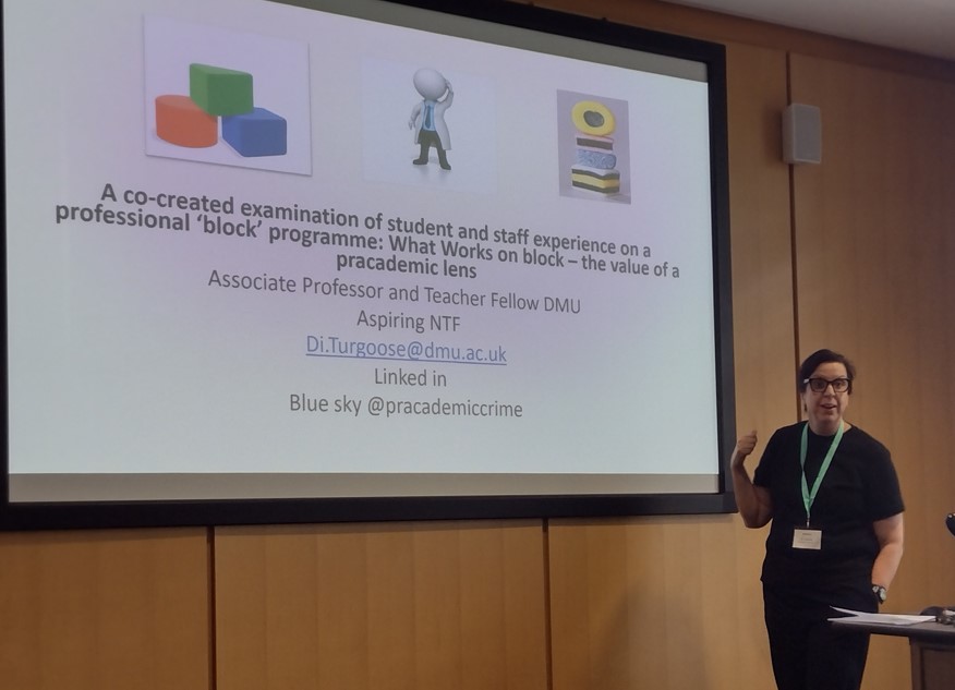 Di Turgoose <a href="/PracademicCrime/">Di Turgoose 🌈</a> presents 'A co-created examination of student and staff experience on a professional ‘block’ programme: What works on the block? The value of a pracademic lens', recognising we need to ask students "why does this work?" #ANTF2024