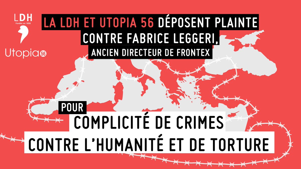 La #LDH et @Utopia_56 portent aujourd’hui plainte contre Fabrice Leggeri, ancien directeur de @Frontex et candidat RN aux élections européennes, pour complicité de crimes contre l’humanité et de torture. ➤ ldh-france.org/fabrice-legger…