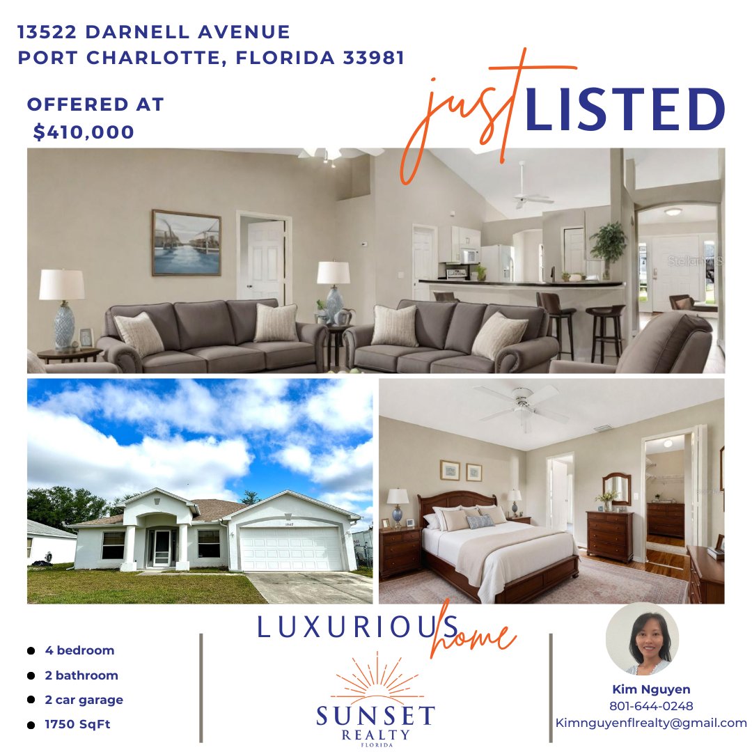 MOTIVATED SELLER!! This charming WATERFRONT-4 bedrooms, 2- bathrooms gem home located in the highly sought- after Gulf Cove Community! Kitchen is the center of the home overlooking the spacious great room.
sarasotasunset.com/properties/lis… #justlisted  #portcharlotterealtor