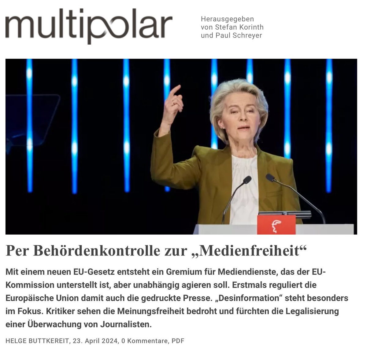 „Dem Journalisten Heiko Weckbrodt kommt das bekannt vor: „All diese Formulierungen erinnern sehr an die allgemeinen Auffangtatbestände, mit der die SED seinerzeit – obwohl die DDR-Verfassung Artikel 27 auch die Meinungs- und Pressefreiheit pro forma verankerte – doch unter