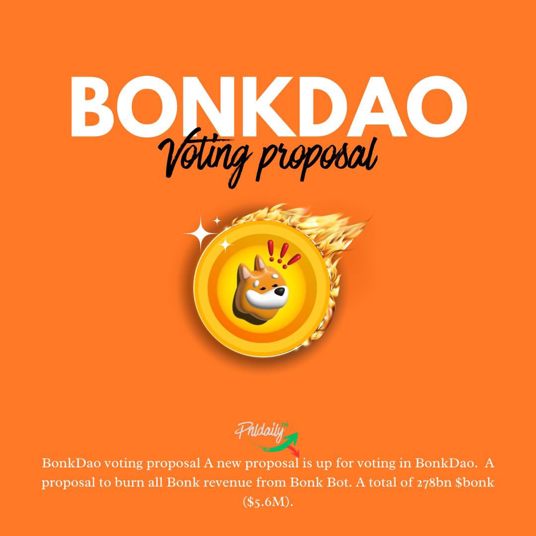 BonkDao Voting  proposal 🔥🔥

A proposal to burn 278 billion $bonk ($5.6M) from Bonk Bot is up for voting! Ending in 3 hours. Could this boost our BonkDragon trait? Stay tuned! #BonkDao
#BONK  #Bonkinu