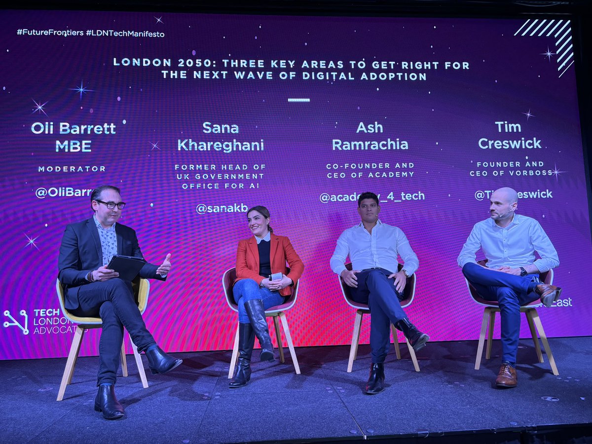 We’re heading to 2050 at #FutureFounders at @HereEast with @sanakb Ash Ramrachia @academy_4_tech and @TimCreswick @vorboss  with @OliBarrett - @TechLondonAdv @GlobalTechAdv @Plexalcity