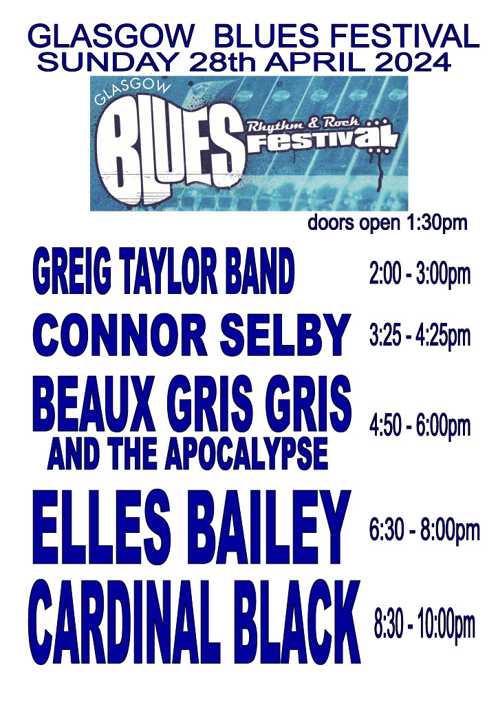 Just a few tickets left for the Glasgow Blue's Rhythm and Rock Festival this Sunday the 28th; don't miss out! Tickets available from @TicketWebUK >>>> tinyurl.com/4f8rrpzz or from our box office 0141 357 6211