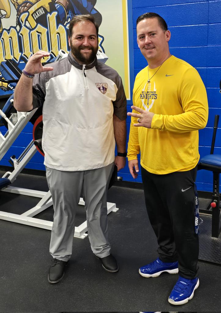 Thank you Coach Alex Farah (@Coach_Bear_) of @CruFootball for stopping by 'The Castle' and taking a recruiting look at our current and future Knights. We look forward to our developing relationship. @ElkinsFootball @CoachTGr @coach_dever