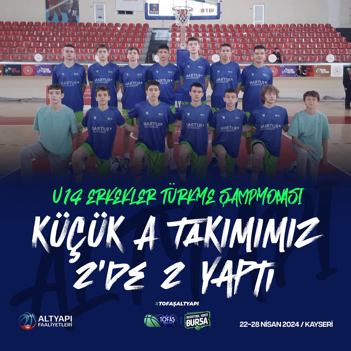 ➡️ Küçük A Takımımız, Kayseri’de gerçekleştirilen U14 Erkekler Türkiye Şampiyonası’nda 2’de 2 yaptı 👏 #TofaşAltyapı 🔵🟢 Ege Asist B 68-75 TOFAŞ 🟢🔵 ⏭️🏀 Sıradaki maç: 🗓️ 24.04.2024 l ⏰ 15.30 🆚 Anadolu Efes 🏟️ Kadir Has Kongre Merkezi Spor Salonu