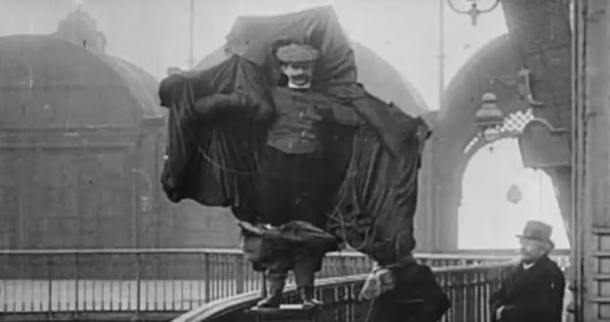 In 1912, the French inventor Franz Reichelt demonstrated his deep belief in his self-made parachute by testing it publicly at the Eiffel Tower. Ignoring many warnings, he jumped from the tower's first platform wearing his creation. Tragically, the parachute did not open,