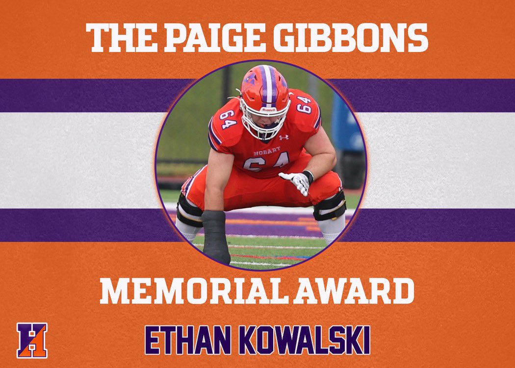 The Paige Gibbons Memorial Award for Character, Dedication, Teamwork, and being an Unsung Hero. Honoring the passing of Paige Gibbons Class of 2026, daughter of David Gibbons, an outstanding Offensive Lineman and Hobart Class of 1994 #TheHobartWay