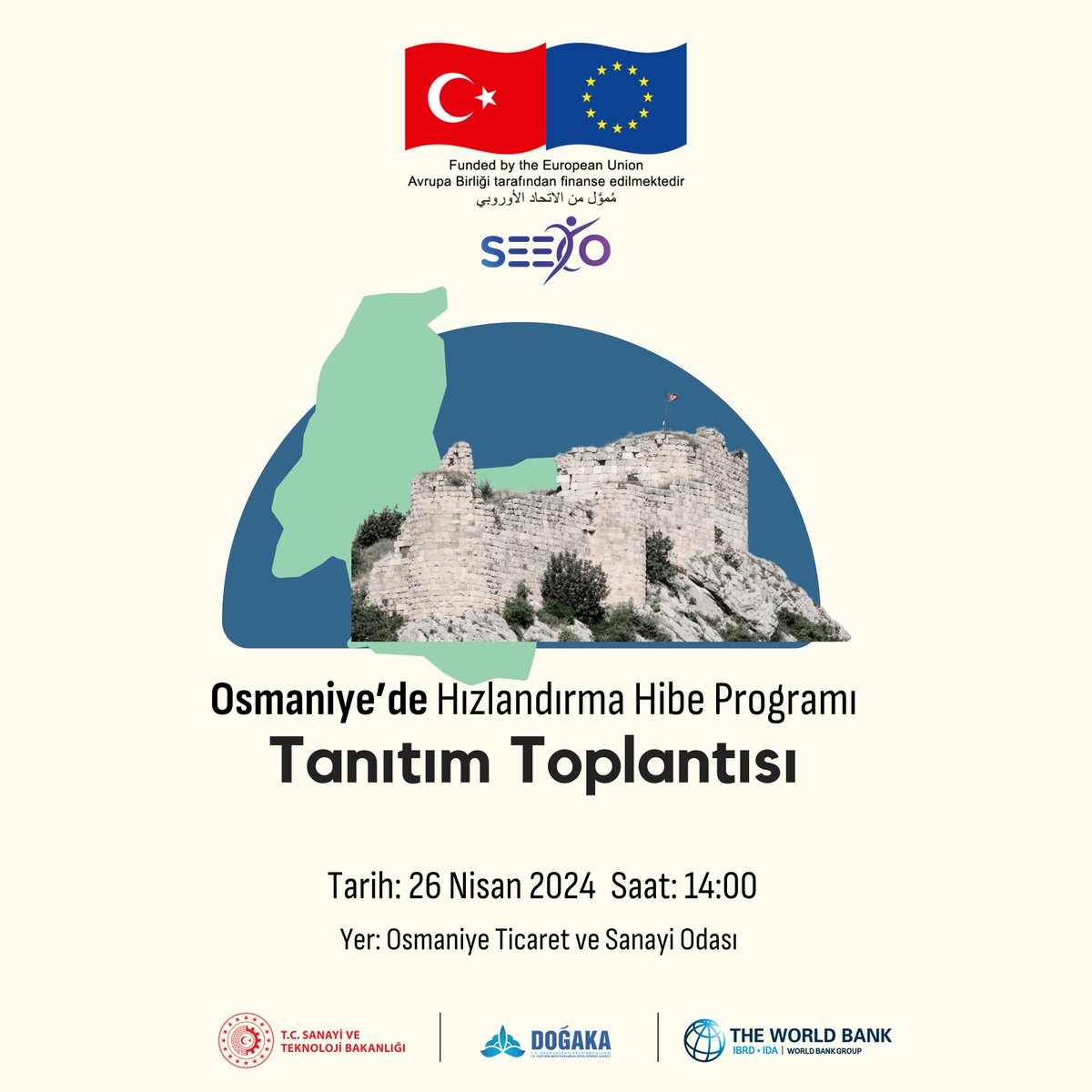 📢#Hatay, #Osmaniye ve #Kahramanmaraş illerinde gerçekleştirilecek SEECO Projesi hızlandırma hibe programı tanıtım toplantıları başlıyor. @TCDOGAKA desteğiyle, projemiz ve başvuru koşulları hakkında bilgi edinebilirsiniz. @EUDelegationTur @WorldBankTurkey @KalkinmaAjansGM