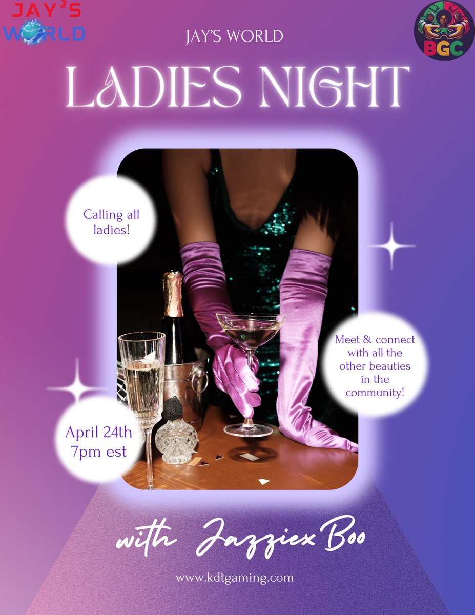 Come join the beautiful Queens of Jay's World for ladies' night Live in the Jay's World voice chat! Wed. 24 7PM EST @bg_ccommunity @JayeverydayKDT @JazziexBooKDT @N3RDY_ViX3N 
#JaysWorld #ladiesnight #Wednesdayvibe #Discord #Trending 
discord.gg/jayeveryday