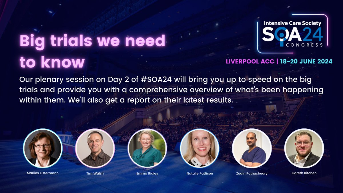 We’ll be kicking off day 2 of #SOA24 with a plenary session chaired by Marlies Ostermann about the big trials we need to know about. You’ll get a comprehensive overview of all that’s been happening and get a look at their latest results. ics.ac.uk/soa