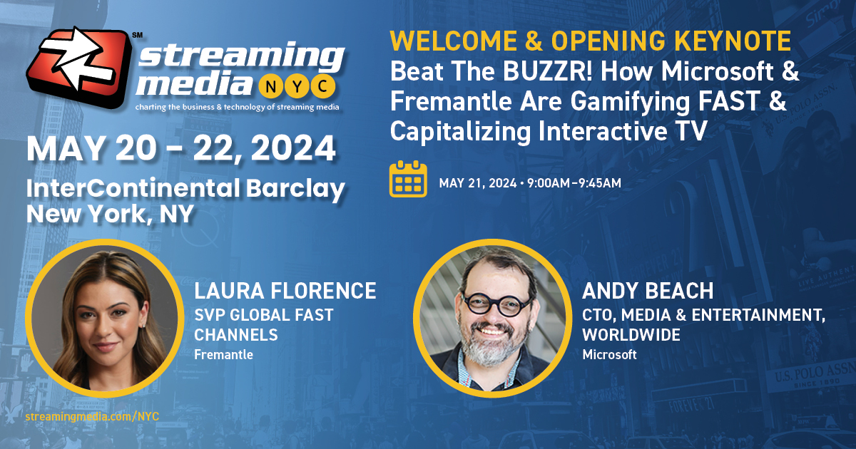 You won't want to miss this #StreamingNYC keynote session from keynote speakers Laura Florence, @FremantleHQ, and Andy Beach, @Microsoft. Register before April 26th for early bird pricing, use code SMNYCSOC! ow.ly/UO0l50RlhOY