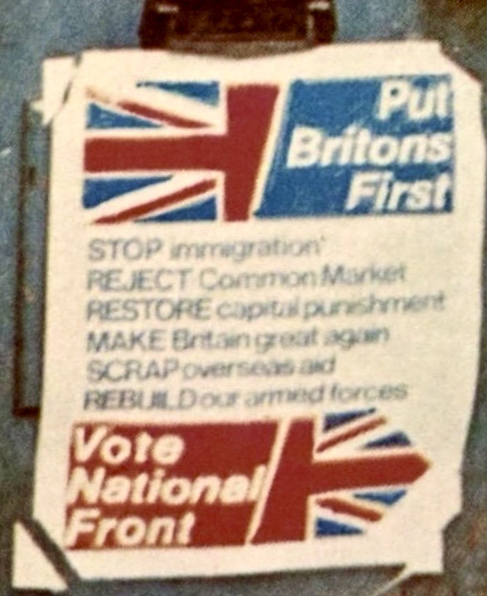 This 1970 list of National Front policies is now only “Restore capital punishment” away from a @Conservatives full house in 2024. And I bet they’d like to.