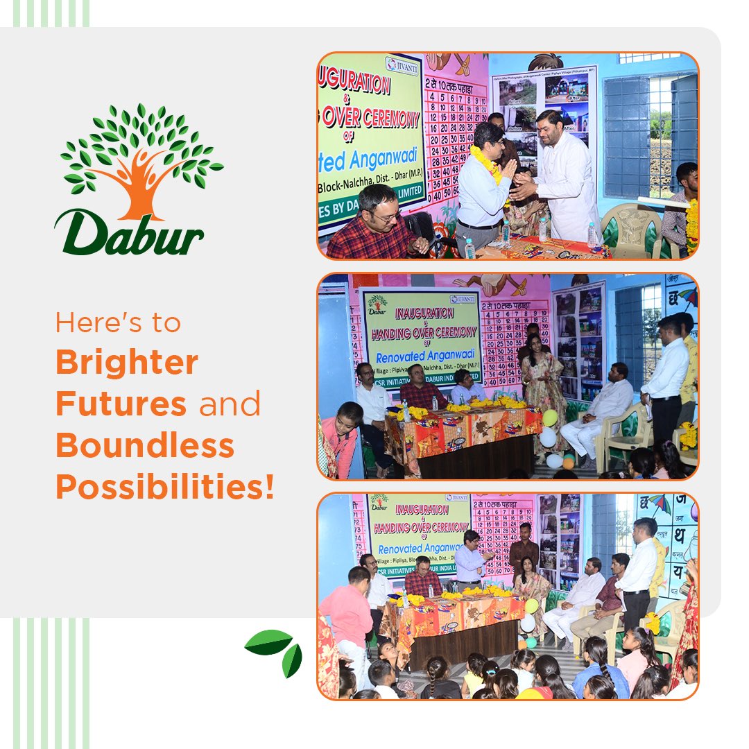 Celebrating the revamp of Anganwadi Centre in Pithampur (MP). This centre is today a symbol of hope for over 100 kids and mothers of Pipaliya village, and a testament to our commitment to education, empowerment, and creating endless possibilities for the community. #Dabur #CSR