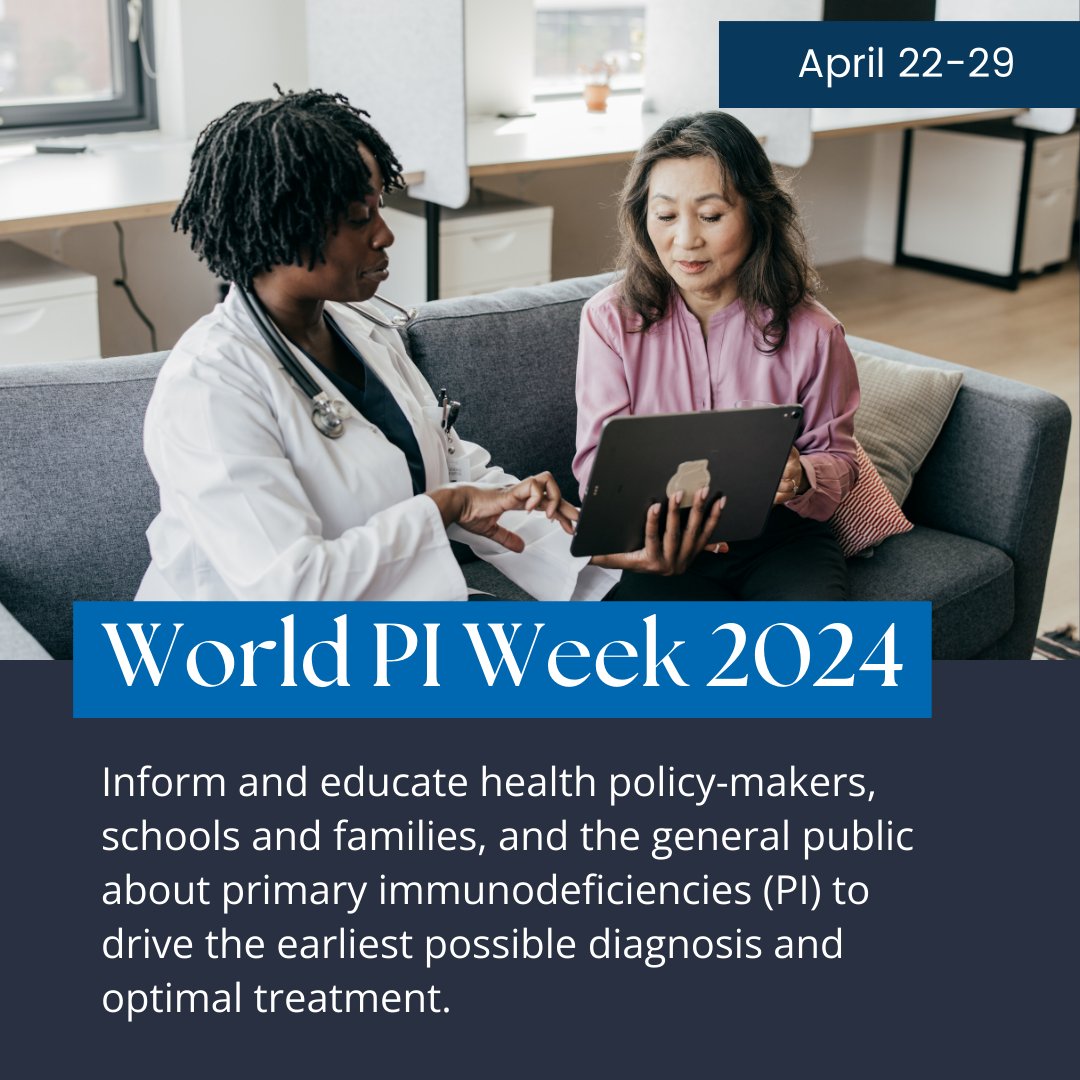 It's World PI Week! This week is dedicated to educating health policy-makers, schools and families, and the public about primary immunodeficiencies (PI) to drive the earliest possible diagnosis and optimal treatment. Join us in raising awareness of PI this week! #WPIW