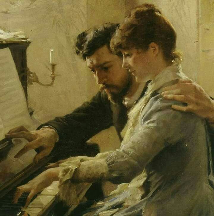 Love is space and time measured by the heart. Marcel Proust #GoodEvening dear #friends 🌹 #ProfumoDiVersi #Artlovers #Paintings #Art #Artist Albert Edelfelt At the piano, 1884