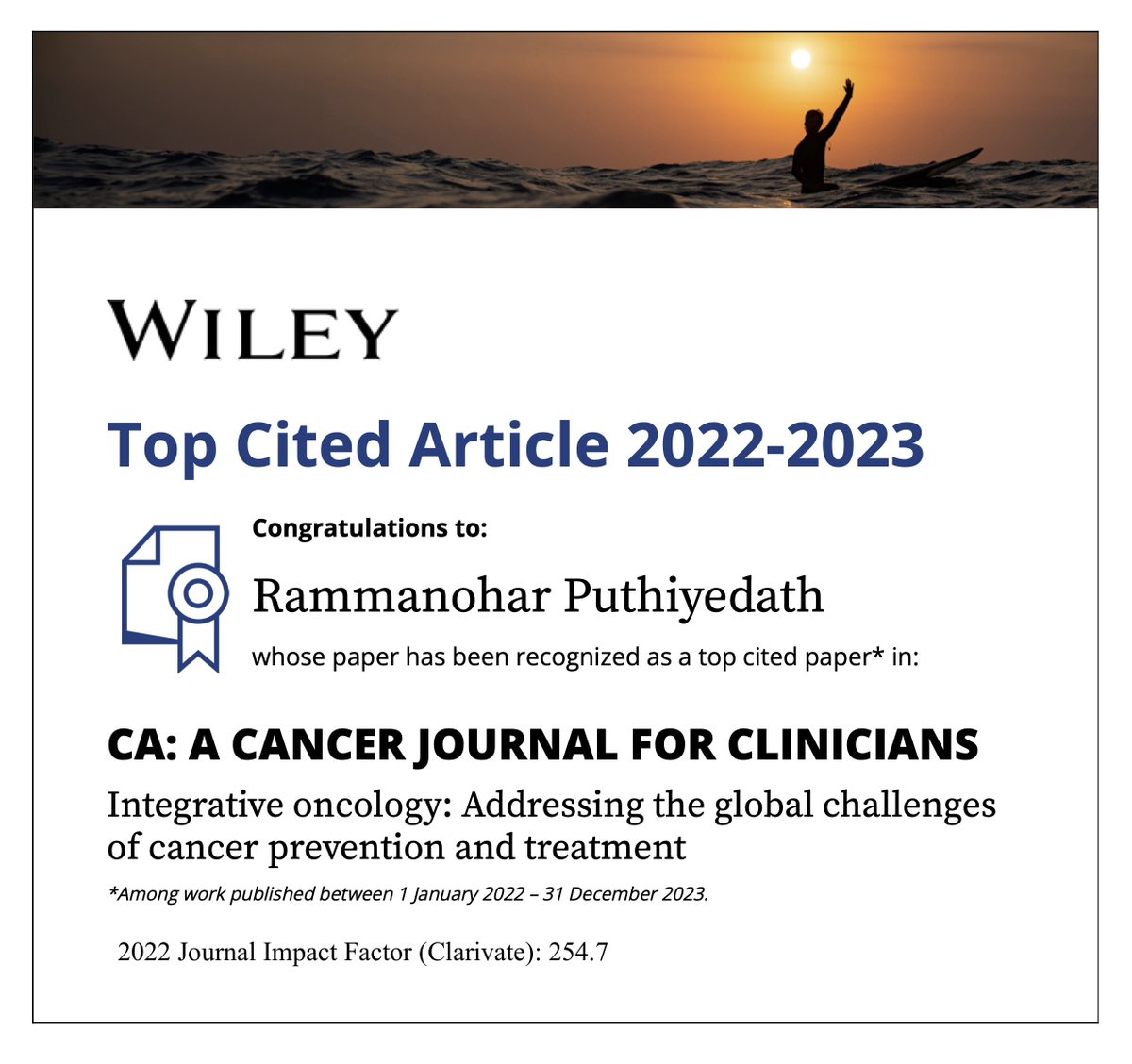 Good news! My article received enough citations to be a #TopCitedArticle in its journal.