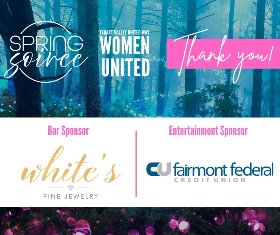 tvunitedway's tweet image. Special thanks to White's Fine Jewelry and Fairmont Federal Credit Union for serving as our sponsors for the Inaugural Women United Spring Soiree! We are so appreciative of their support in helping make the event an enchanting success! #SpringSoiree #WomenUnited #LiveUnited