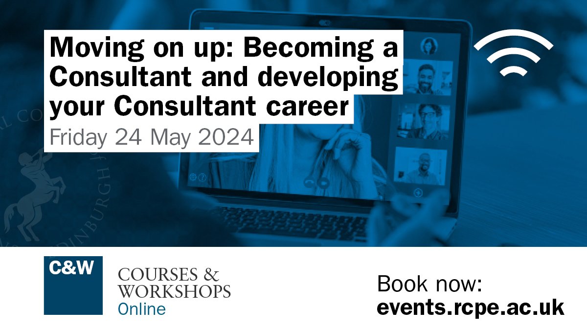 Join us on 24 May for Moving on up: Becoming a Consultant and developing your Consultant career: online course curated by our Recently Appointed Consultants committee. Early bird discount available until 9 May. Book now: tinyurl.com/rcpeConsultant… #rcpeConsultant24