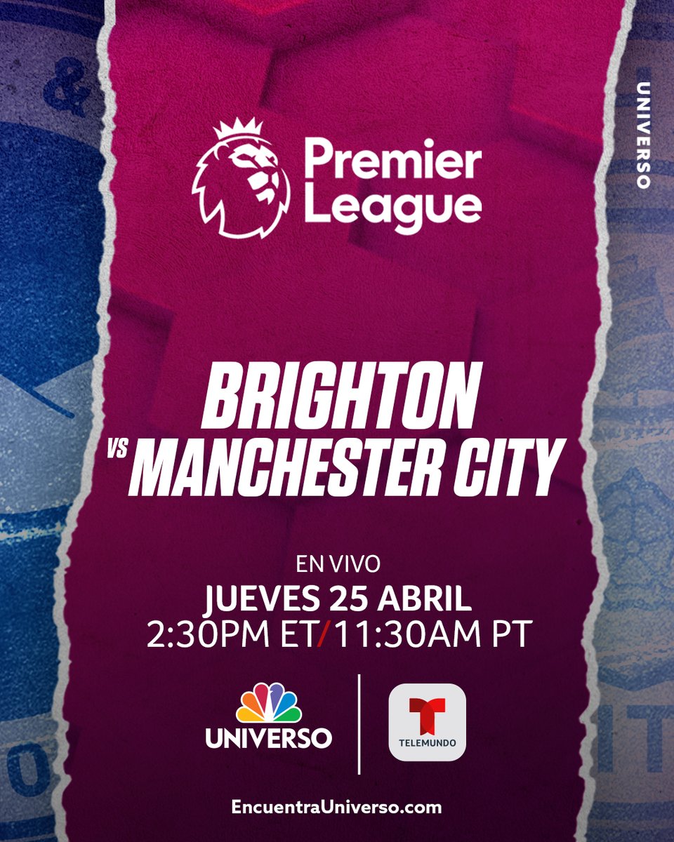 HOY es JUEVES de Premier League 🦁 ⚽️ Brighton 🔵⚪️ vs Manchester City 🔵 ⏰ 2:30pm ET / 11:30am PT 📺 @NBCUniverso 📱 Telemundo APP ➡️ tlmdo.co/4b27evX #LigaPremierTD