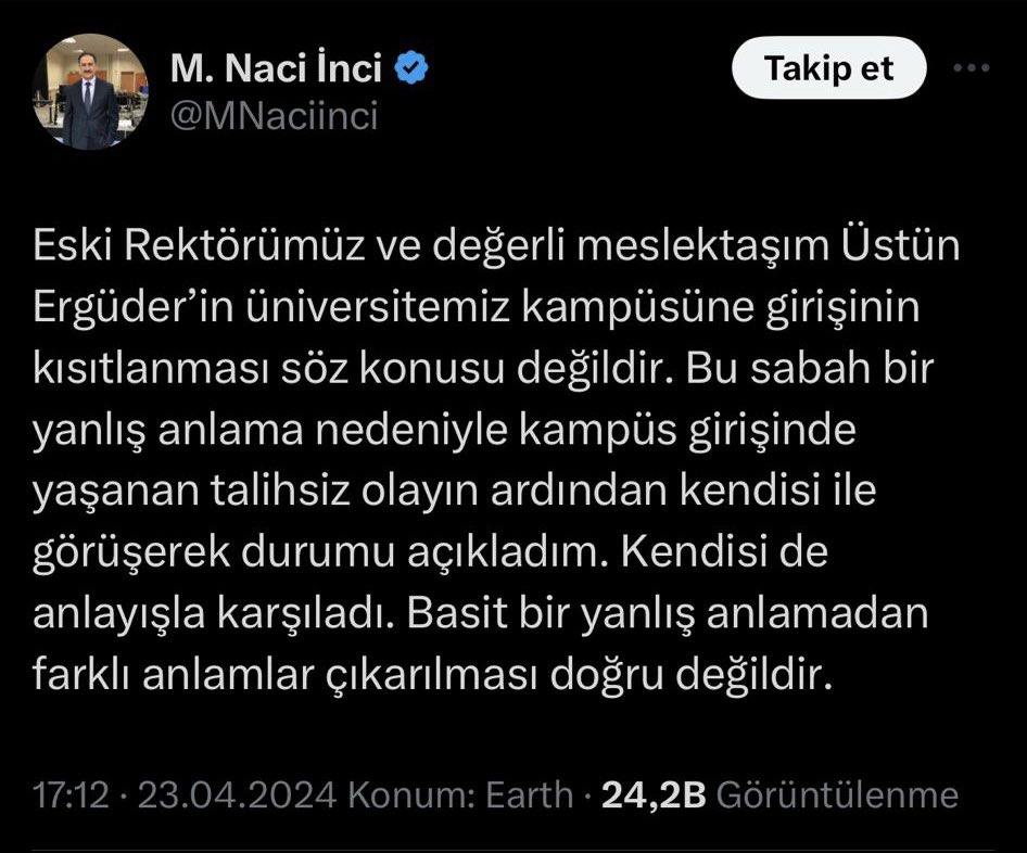 🟡 Haber Boğaziçi Üniversitesi atanmış rektörü Naci İnci duruma dair açıklama paylaştı.