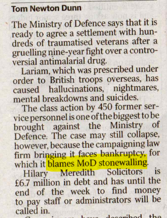 Fiddaman's tweet photo. MoD accused of 'stonewalling'.
#Lariam 
#Nightmares 
#MentalBreakdowns 
#Suicides https://t.co/dIiF1JW6ir
