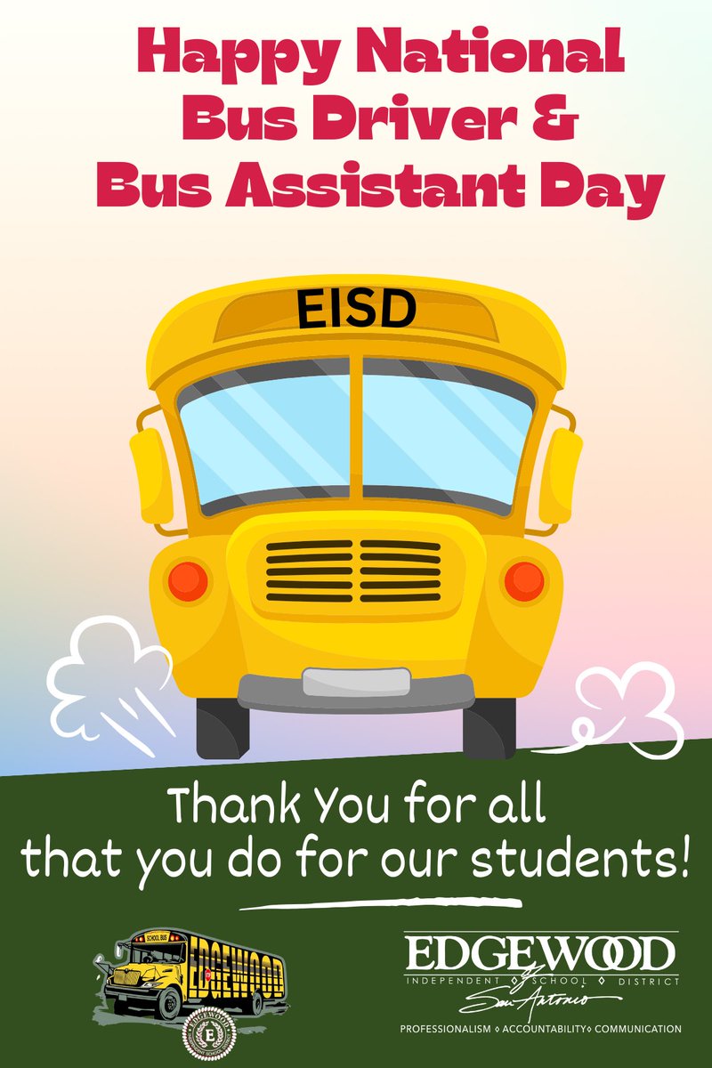 Shout out to our amazing drivers & aides who make it happened day in & day out! We definitely couldn’t do it without y’all! TY for choosing to make a difference in @EISDofSA ❤️🚌❤️ #PeopleMatter #WeAreTheLuckyOnes