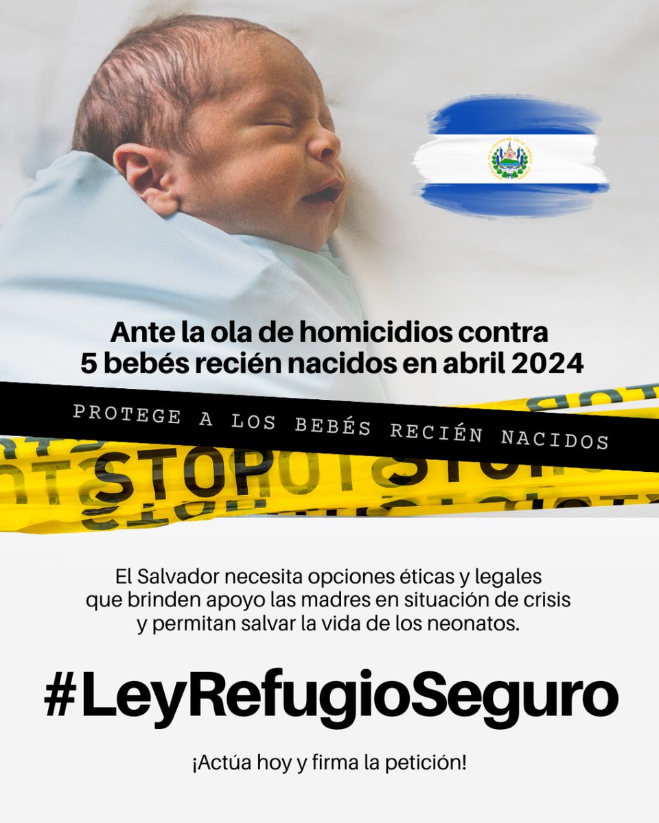 Ante la ola de homicidios contra 5 bebés recién nacidos, El Salvador necesita opción éticas y legales que brinden apoyo a madres en situación de crisis y permitan salvar la vida de los neonatos. #LeyRefugioSeguro @BancadaCyan @GRperezalonso @CONAPINA_sv @lindaamaya9 ¡FIRMA! ⤵️