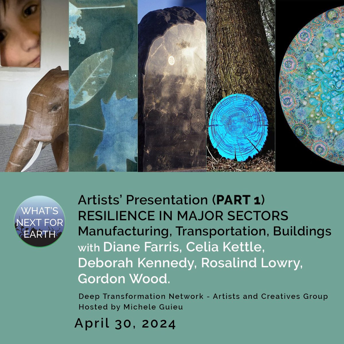 whatsnext4earth's tweet photo. Join us on Tues, April 30, 12 - 1:15 pm PT on the Deep Transformation Network for an artists' presentation (PART 1) on "Resilience in Major Sectors: Manufacturing, Transportation, Buildings", an exhibition inspired by @postcarbon's Think Resilience course.
https://t.co/SkVHcSLLVs https://t.co/BT4PYUh3rr