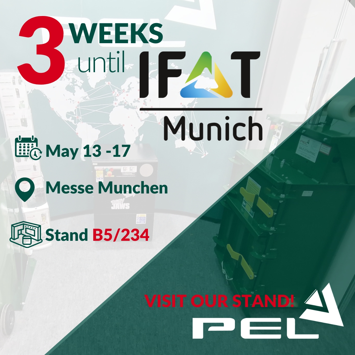 The countdown is on! 🎊

Only 3 weeks until we return to IFAT Munich 🌍 🌱

You can find us at stand B5/234

Visit us to learn more about our waste solutions ♻

#ifat2024 #ifat #wastesolutions #wastereduction #sustainable #sustainbility @IFATworldwide