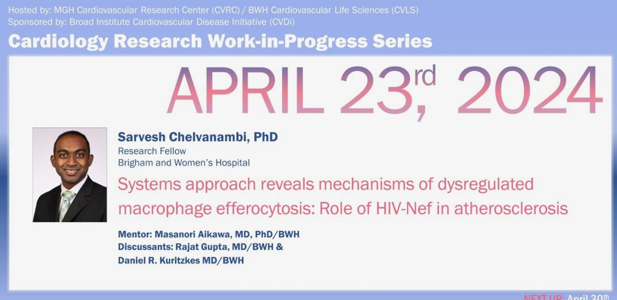 A reminder for this afternoon’s next installment of WiP! Featuring CVLS’ Sarvesh Chelvanambi. Details are in the calendar invite. @CICSnews