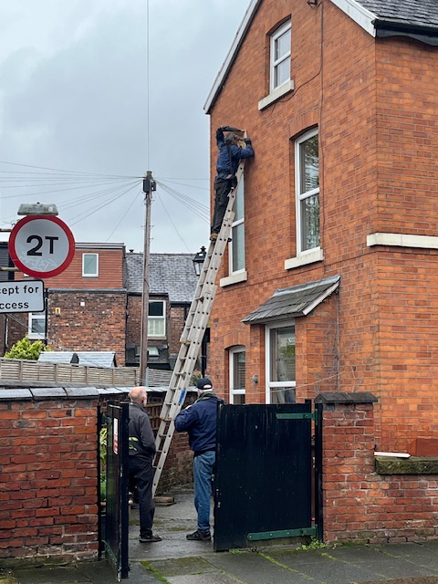 What a day! Thanks to @mancitycouncil grant and expert installer Jan from @SheffSwiftNet we put up 20 boxes on 9 buildings. All near known swift nests so we'll keep our fingers crossed over the next couple of years.