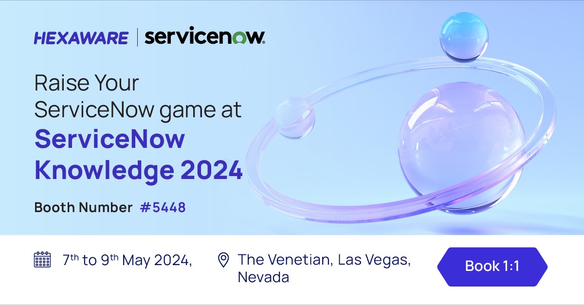 HexawareGlobal's tweet photo. Unlock your potential at #ServiceNow Knowledge2024! Our experts (booth #5448) craft winning roadmaps &amp; fast-track your transformation. https://t.co/Ph9MXurBAB
#Know24 #AI #ServiceNowKnowledge2024 https://t.co/bg3mAeDtPh