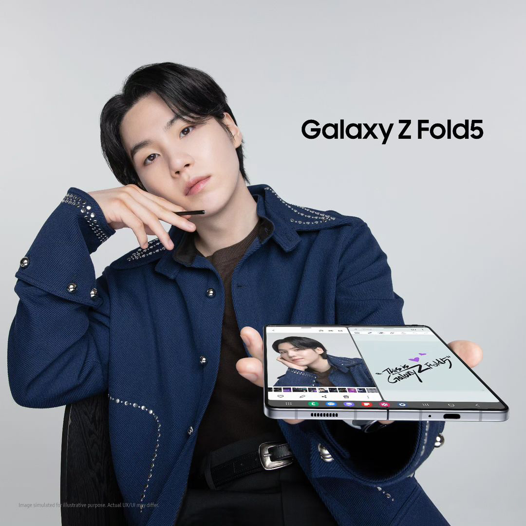 Este es #SUGA de @bts.bighitofficial 💜. Este es el #GalaxyZFold5. ¡Esto si que es una Galaxia!😏

Compra el tuyo shop.samsung.com/latin/ 🛍🤩

#GalaxyxSUGA #GalaxyZFold5