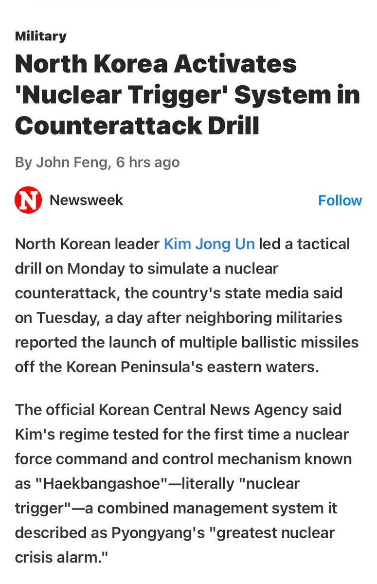 “North Korea Activates Nuclear Trigger System” That is why you never see American planes violating DPRK airspace.