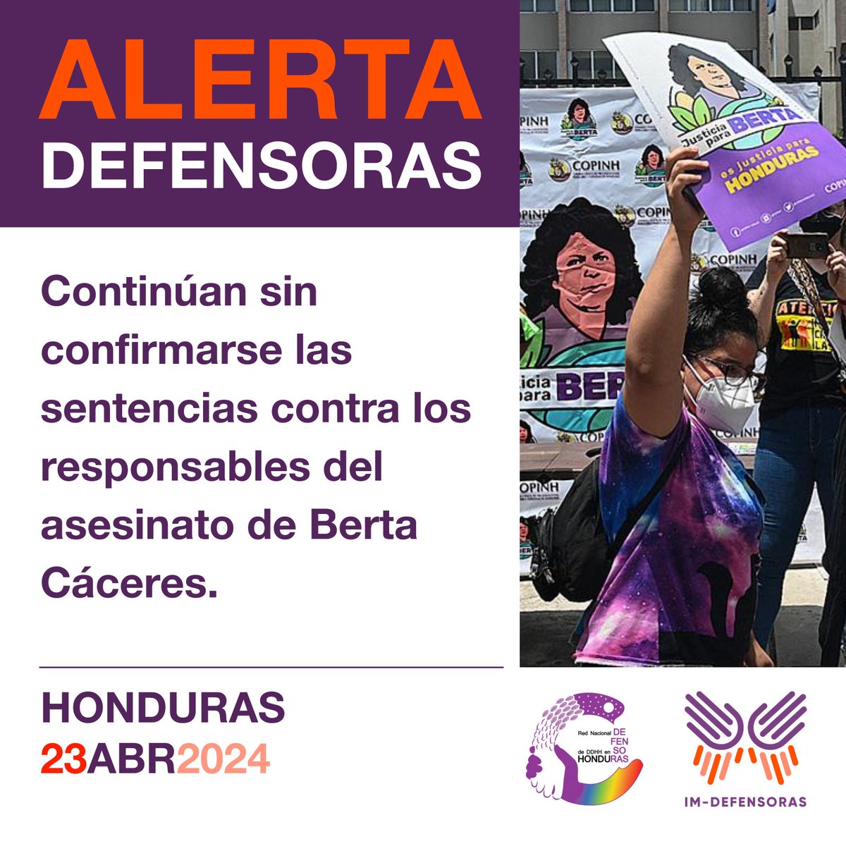 📢⚠️🚨#AlertaDefensoras HONDURAS / Continúan sin confirmarse las sentencias contra los responsables del asesinato de Berta Cáceres. 📌Más información➡️bit.ly/3U8ZsZP