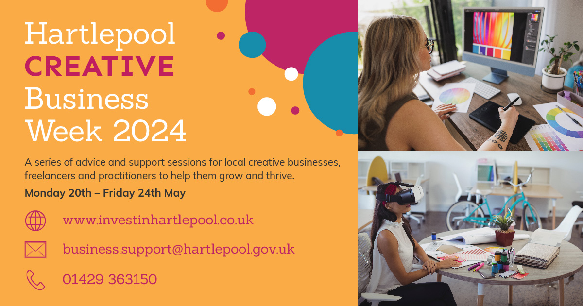 Hartlepool Creative Business Week 2024 (20th-24th May) will be centred on The BIS in Whitby Street and offer a range of free advice sessions for creative businesses, freelancers and/or creative practitioners. More info and details of all sessions ➡️ investinhartlepool.co.uk/hartlepool-cre…