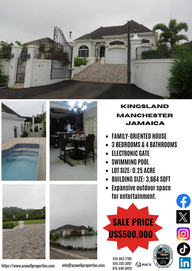 HIGHLY MOTIVATED SELLER OFFLOADING HIS PRIZED STATE OF THE ART BUNGALOW FOR LESS THAN THE CONSTRUCTION PRICE

Call us now!
876-863-7788
876-335-3097
876-648-8955

Email us at:
info@azanellpropreties.com

#houseforsalejamaica #jamaicanrealestate #jamaicadiasporamagazine