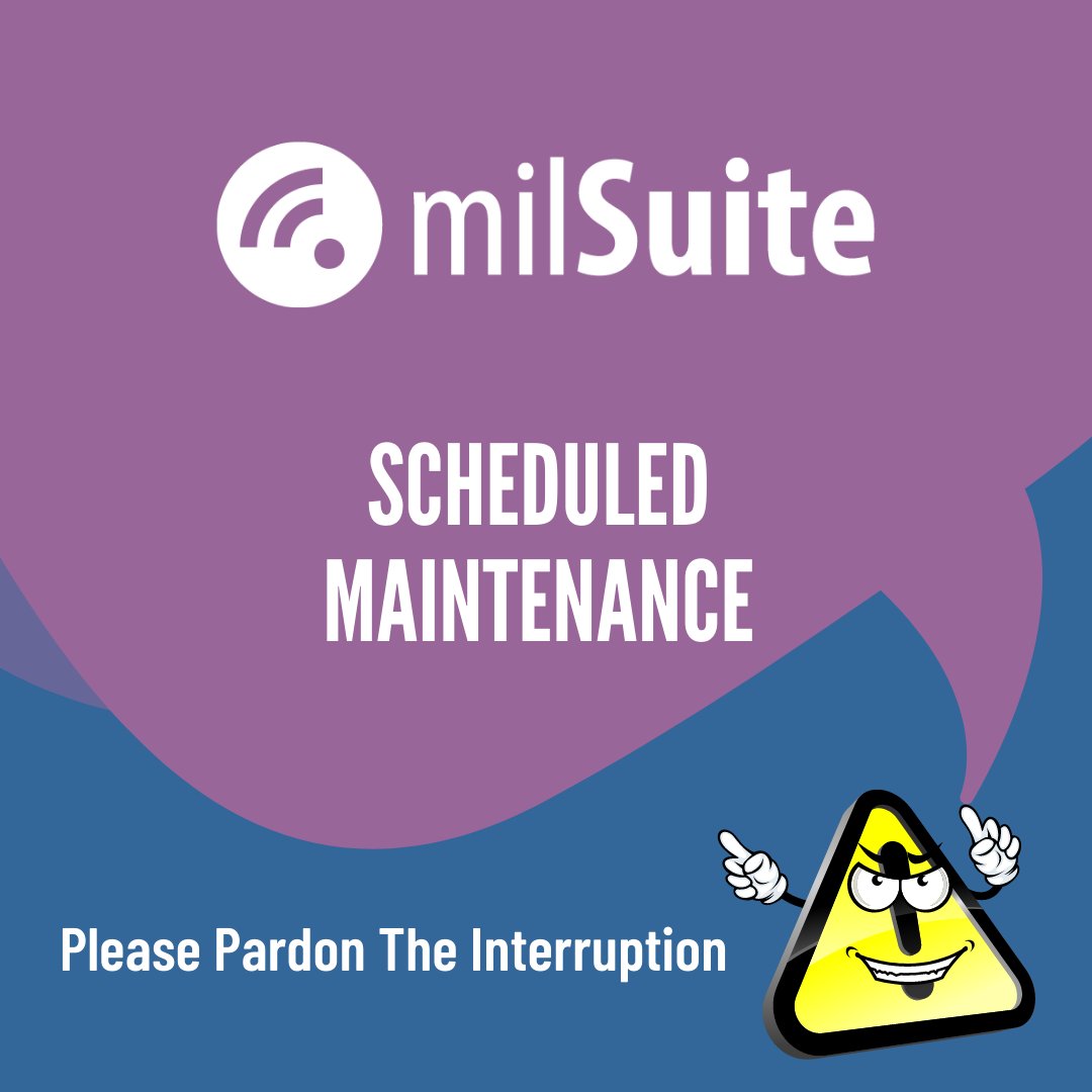 milSuite will undergo scheduled maintenance on Wednesday 24 APR 2024 from 2000-2400 ET and may result in periodic system downtime during the maintenance period, so please plan accordingly. Thank you for your patience as we strive to make milSuite better! #milSuite #community