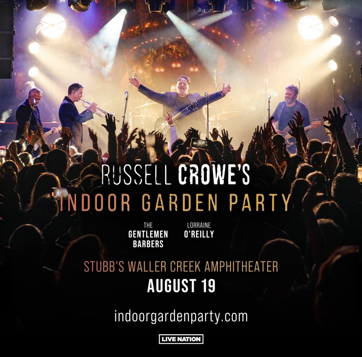 America’s Gladiator @russellcrowe is throwing an Indoor Garden Party with The Gentlemen Barbers and Lorraine O'Reilly at @StubbsAustin on Monday, August 19th! 🎵 Artist / LN / TM: Thurs 4/25 @ 9am 🎵 VIP Presale: Thurs 4/25 @ 10am 🎵 Public Onsale: Fri 4/26 @ 9am