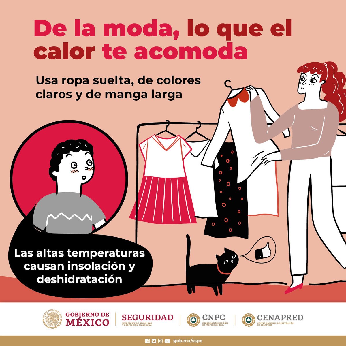 Con el calor, la elección de ropa importa. 👒🕶️🩳 Opta por prendas sueltas y de tejidos naturales para permitir la ventilación y reducir el riesgo de golpe de calor. ✅ ¡Tu bienestar es lo más importante!