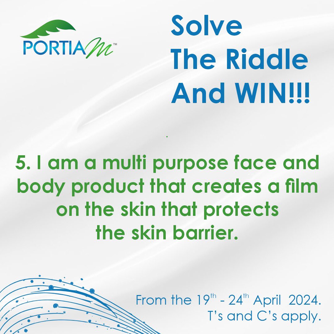 Last day of our riddle competition … don’t miss this one 🥁✨ -Comment with your answer -Like and RT post -Follow our page to stand a chance to win 👏 T’s and C’s apply #portiamskincare #sharetheglow