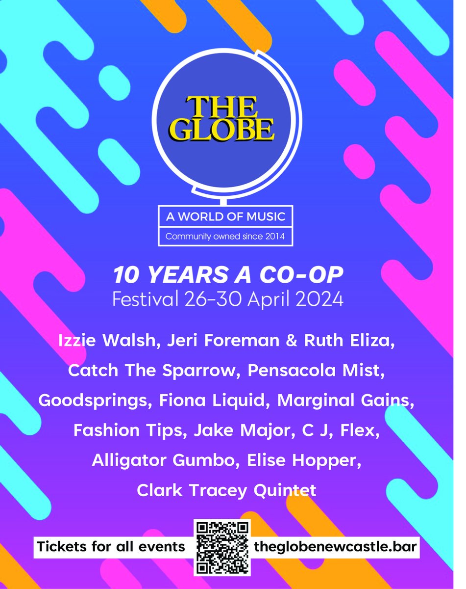 10 YEARS A CO-OP is a five-day Festival that celebrates the tenth anniversary of The Globe being community owned. Friday 26 April - Tuesday 30 April. Folk/Americana/Punk/Rock/Pop/Swing/Jazz. Tickets & info: theglobenewcastle.bar/product/apr-26… @theglobene4