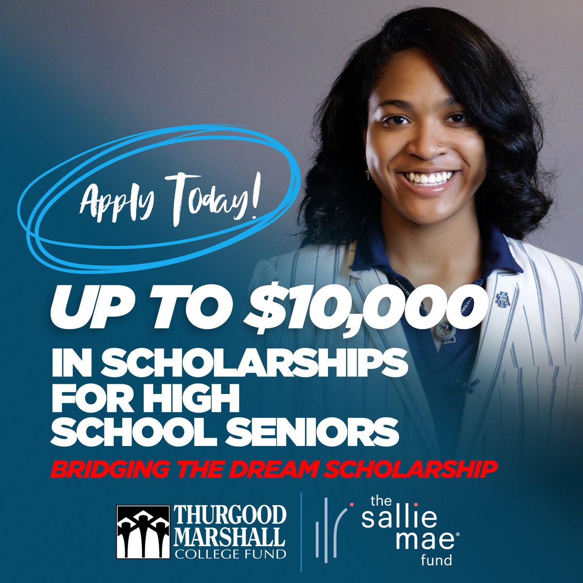 Now through May 17, in partnership with the @SallieMae Fund, the Bridging the Dream Scholarship is offering 40 high school seniors up to $10,000 to help fund their higher education journeys. Learn more: tmcf.org/students-alumn… #BridgingTheDream