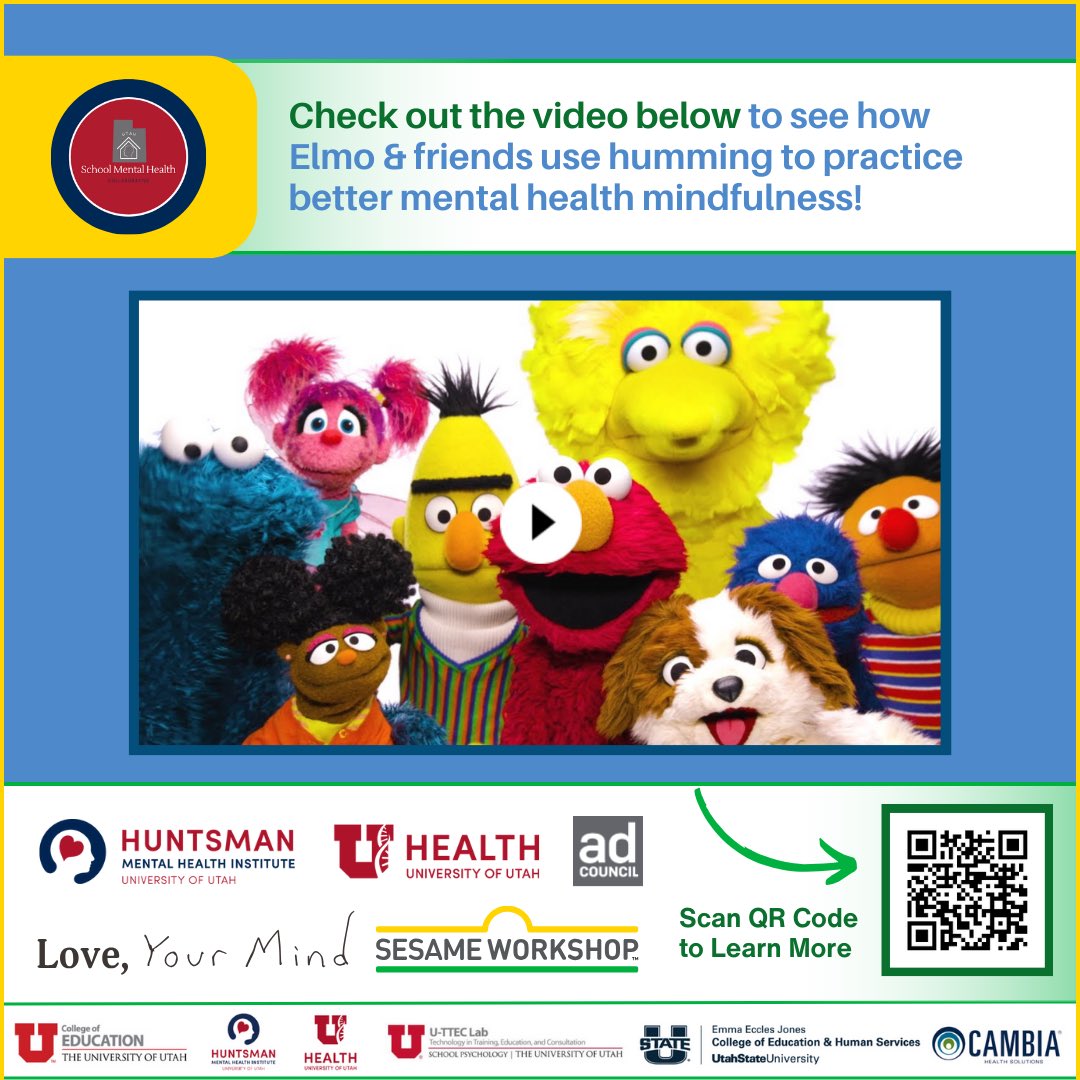 Check out this collaboration between the “Love, Your Mind” campaign and Sesame Workshop!

Video link:
youtube.com/watch?v=sdACgV…

 #UtahSchoolCounselor #SchoolMentalHealth #UtahSMHCollab 
@Cambia @uofu_hmhi @UUtah @RegenceUtah @USUAggies @UTPublicEd