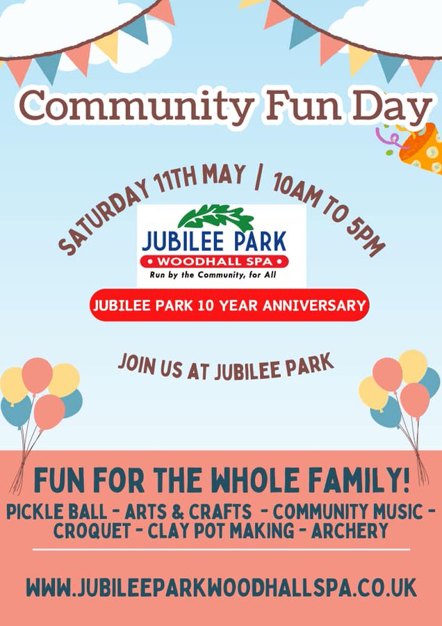 Jubilee Park Woodhall Spa Community Fun Day Saturday 11 May 24 10am - 5pm @JubileeParkWood @RAFHIVE