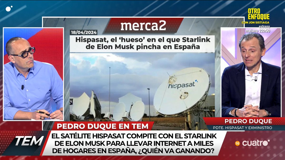 El satélite Hispasat compite con el Starlink de Elon Musk para llevar internet a miles de hogares en España, ¿quién va ganando? cuatro.com/en-directo/ #TodoEsMentira23A