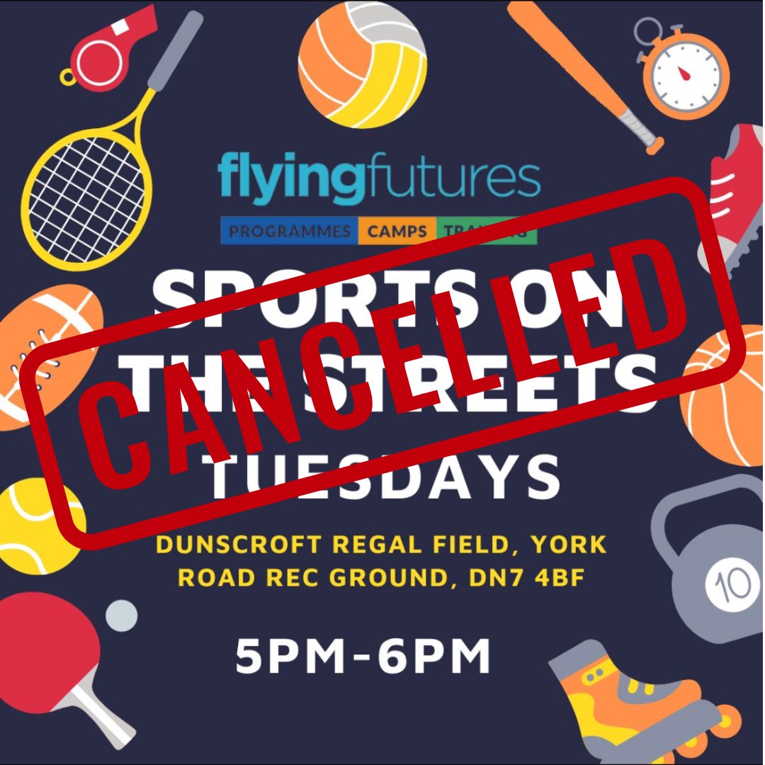 Unfortunately tonights sports on the street in Dunscroft has been cancelled

Back on as usual next week😊

#sportsonthestreet #cancelled