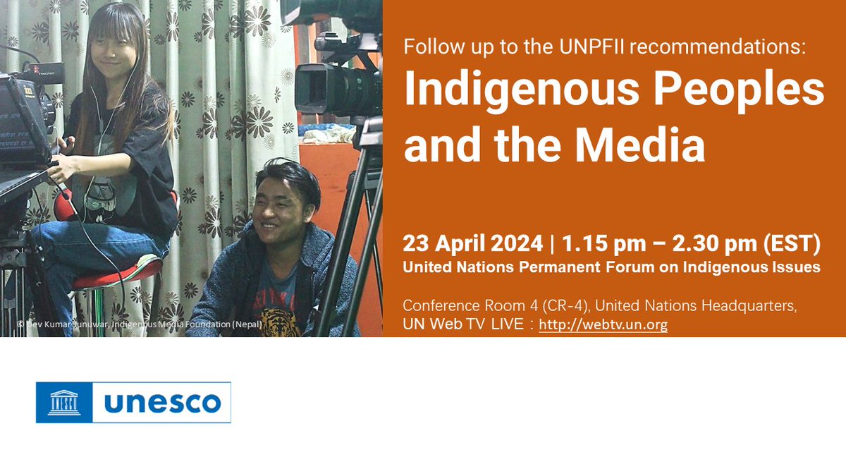 When the media authentically represent the full diversity of Indigenous worldviews, audiences gain deeper insights and appreciation, amplifying voices and relevance. Join @UNESCO discussion at UNHQ on bit.ly/3xVYUPm during the @UN4Indigenous. #WeAreIndigenous