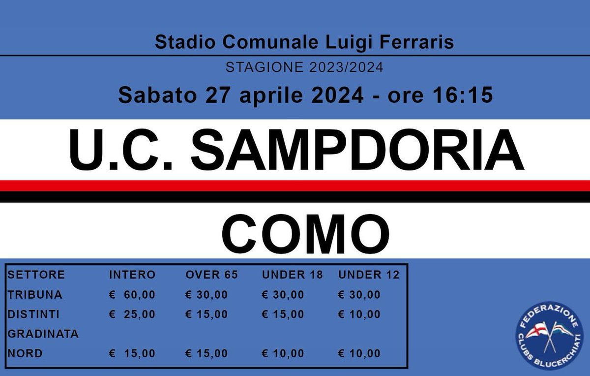 MI INNAMORO SOLO SE… Sabato 27 aprile ore 16:15: uniti, verso l’obiettivo. VADO A VEDER LA SAMPDORIA #sampdoria #federclubs Info biglietti --> sampdoria.it/ticket-office/…