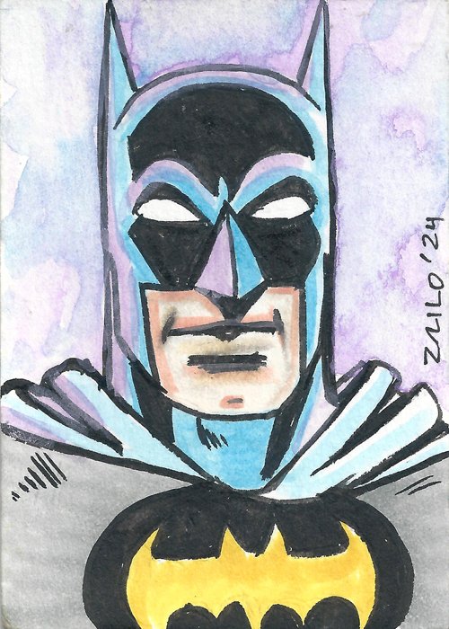 A sketchcard.  Available.  #zailoart #sketch #sketchcard #atc #watercolor #mixedmedia #comicbookart #superhero #batman #dccomics
